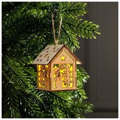 Подвеска световая "Домик и снеговик". 7.5х6.5х6. LR41*3. Т/белый 6117276 Luazon Lighting