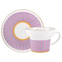 Чашка с блюдцем чайная. Императорский фарфоровый завод. Форма Волна. Рисунок Геометрия №2. Костяной фарфор. 155 мл