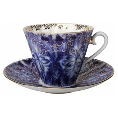 Чашка с блюдцем чайная. Императорский фарфоровый завод. Форма Лучистая. Рисунок Тетерева. 220 мл.