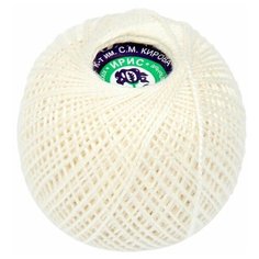 Пряжа ПРЯДИЛЬНО-НИТОЧНЫЙ КОМБИНАТ ИМЕНИ С.М. КИРОВА Ирис, 100 % хлопок, 25 г, 150 м, 0102 молочный