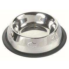 Миска металлическая для кошки с резинкой и чеканкой, Ф 15 см, 0,2 л, Trixie (товары для животных, 24870)