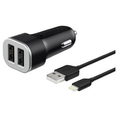 Автомобильное зарядное устройство Deppa АЗУ 2 USB 2.4А, дата-кабель Lightning 8-pin, MFI