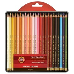 Карандаши цветные KOH-I-NOOR POLYCOLOR PORTRAIT COLOURS, металлическая коробка, 24 цвета (портрет)