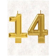 Свеча для торта цифра " 14 " 8 см золото 14 лет Веселая Затея