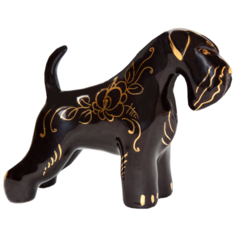 Статуэтка Собака Цвергшнауцер Некупированный Черный в Золоте Породистая Гжель ручная роспись