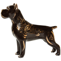 Статуэтка Собака Кане Корсо Черный в Золоте Породистая Гжель ручная роспись