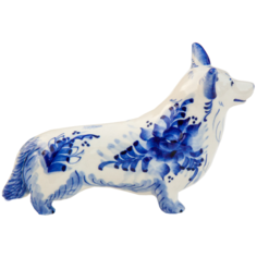 Статуэтка Собака Вельш Корги Пемброк (с хвостом) Породистая Гжель ручная роспись