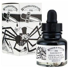 Тушь W&N Drawing Ink, 30 мл Паук, черная китайская, водостойкая, с пипеткой Winsor Newton WN1011030