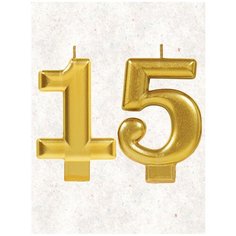 Свеча для торта цифра " 15 " 8 см золото 15 лет Веселая Затея