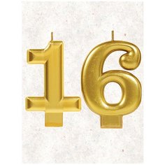Свеча для торта цифра " 16 " 8 см золото 16 лет Веселая Затея