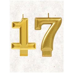 Свеча для торта цифра " 17 " 8 см золото Веселая затея 17 лет