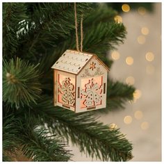 Подвеска световая "Домик с Колокольчиком", 8х5х6 см, 1 LED, бат(в комп), красное окно, Т/белый 3667555 Luazon Lighting