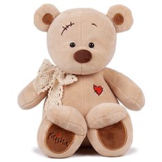 Kult of toys Misha+Masha Мягкая игрушка медведь Misha, плюшевый мишка, бежевый с сердцем, 40см