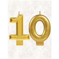 Свеча для торта цифра " 10 " 8 см золото Веселая Затея