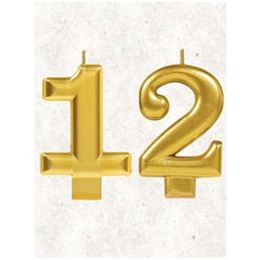 Свеча для торта цифра " 12 " 8 см золото Веселая Затея