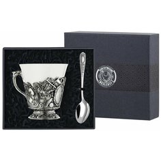 Чашка чайная Кольчугинский мельхиор "Охотничья с медальоном"