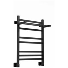 Полотенцесушитель водяной ARIANO Амстердам с полкой 80х53 черный матовый, 9 перекладин, американки угловые квадратные 1/2х3/4 в комплекте