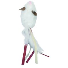 Игрушка для кошек ROSEWOOD, мягкая со звуковым чипом "Мышка", белая, 12х6х4см (Великобритания)