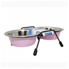 Миска для животных металлическая двойная на подставке DUVO+ , розовая, D16см/950мл (Бельгия)