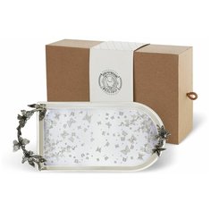 Поднос для чая с накладками "Бабочки" с лазерной гравировкой посеребренная Кольчугинский мельхиор