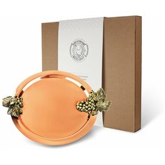 Поднос декоративный круглый с накладками "Виноград" (большая и малая) медный Кольчугинский мельхиор