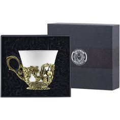 Чашка чайная "Натюрморт" латунная с чернением с футляром Кольчугинский мельхиор