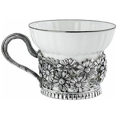 Чашка чайная "Ромашки" посеребренная с чернением Кольчугинский мельхиор