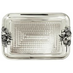 Поднос прямоугольный с накладками "Овощи" медный посеребренная кованый Кольчугинский мельхиор