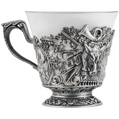 Чашка чайная "Кабан" посеребренная полир. с чернением Кольчугинский мельхиор