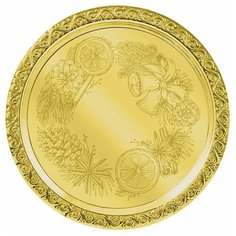 Поднос декоративный круглый с гравировкой "Рождественский венок" латунный Кольчугинский мельхиор