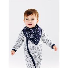 Детский комплект для мальчика Diva Kids: комбинезон и нагрудник, 0-24 мес, 56-86 см, набивка на темно-синем, набивка на сером меланже, на кнопках/Комплект одежды для малышей/ Комбинезон для новорожденных/ слюнявчик для малышей/ нагрудник для новорожде
