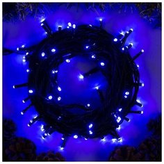 Гирлянда "Нить" 10 м , IP44, УМС, тёмная нить, 100 LED, свечение синее, 220 В Luazon Lighting