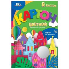 Картон цветной мелованный с рисунком A4, BG "Разноцветные домики", 8л., 8цв., в папке BG®