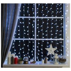 Гирлянда "Занавес" 2 х 1.5 м с насадками "Шарики", IP20, прозрачная нить, 360 LED, свечение белое, 8 режимов, 220 В Luazon Lighting