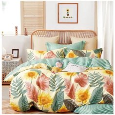 Постельное белье Розовые сны, евро размер с простыней на резинке 180*200, сатин, с наволочками 50х70, СК-461-евро-50-180