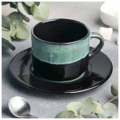 Чайная пара: чашка 200 мл с блюдцем 15,5 см, h 6,5 см "Verde notte" 4733575 Хорекс