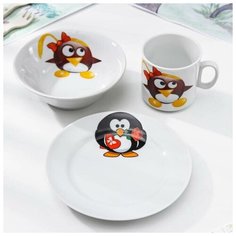 Набор посуды 3 предмета ф.653 "Идиллия" (360,170,200) "Пингвинчики " 1973581 Добрушский фарфоровый завод