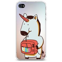 Силиконовый чехол "Единорог и телевизор" на Apple iPhone 4/4S / Айфон 4/4S Case Place