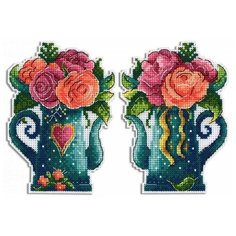 Набор для вышивания на пластиковой канве ЖАР-птицА "Цветы любви", 13x9см (вышивка крестом)