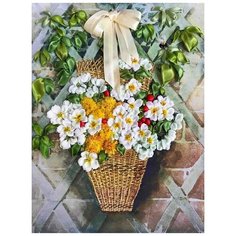 Набор для вышивания лентами Каролинка "Букет в корзине", 26x33,5см