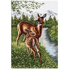 Набор для вышивания крестиком Палитра "Олени у ручья", 27x39см