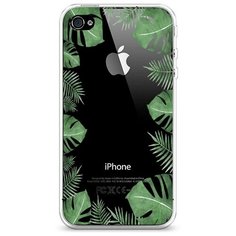 Силиконовый чехол "Листья папоротника рамка" на Apple iPhone 4/4S / Айфон 4/4S Case Place
