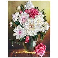 Набор для вышивания лентами Многоцветница "Пионы в кувшине", 26x33,5см