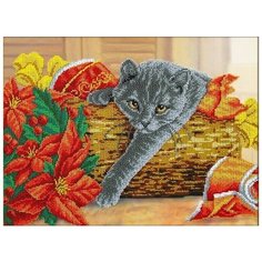 Набор для вышивания бисером Паутинка "Рождественский котик", 38x28см