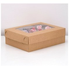 Коробка на 12 капкейков с окном, крафт, 32,5х25,5х10 (см) Дарите счастье