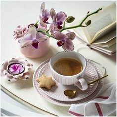 Алмазная мозаика Molly 30х30 см Натюрморт с орхидеей квадратные элементы, без подрамника 30 цветов