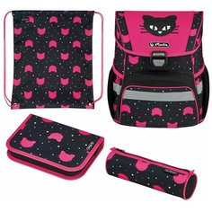 Ранец школьный Herlitz Loop Black Cat, Кот, розовый, с наполнением