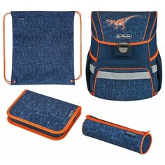 Ранец школьный Herlitz Loop Dinomania, Динозавр, синий, с наполнением