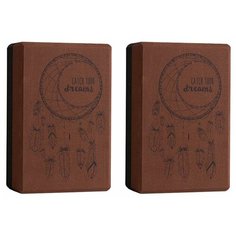 Блок для йоги, пенный, коричневый с рисунком, повышенной плотности, 25х15х8 см, 2 шт. Icon