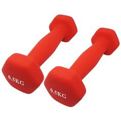 Гантели шестиугольные неопреновые (2х0,5 кг) 1 кг, красные Icon